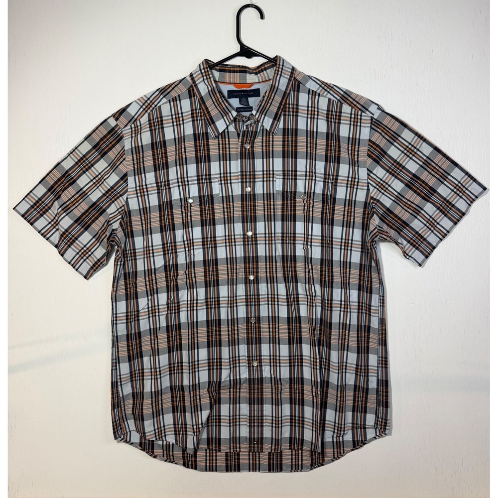 Tommy Hilfiger Plaid Snap Front Cotton Short Sleeve Shirt Fall Preppy Normcore